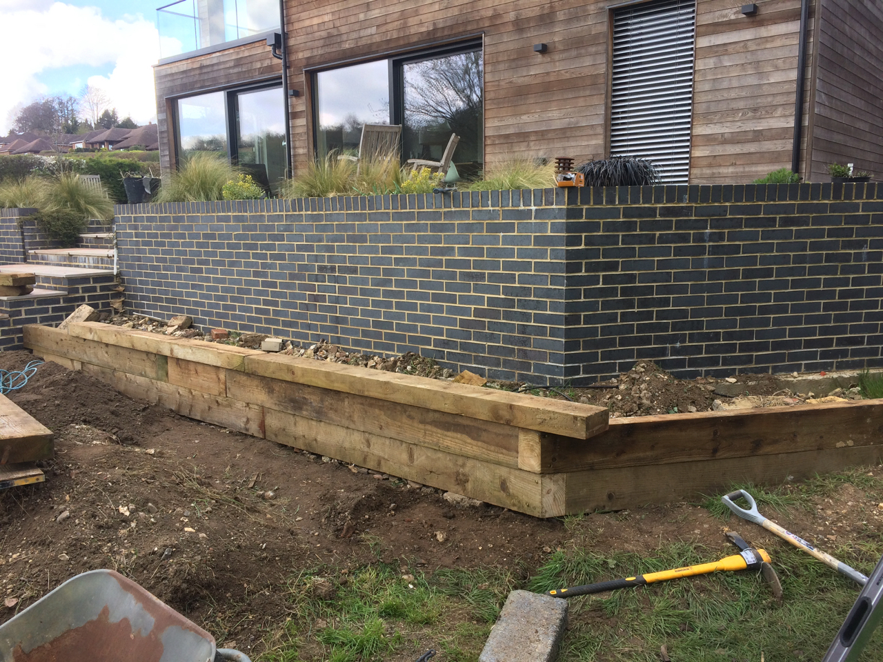 Retaining wall and raised beds